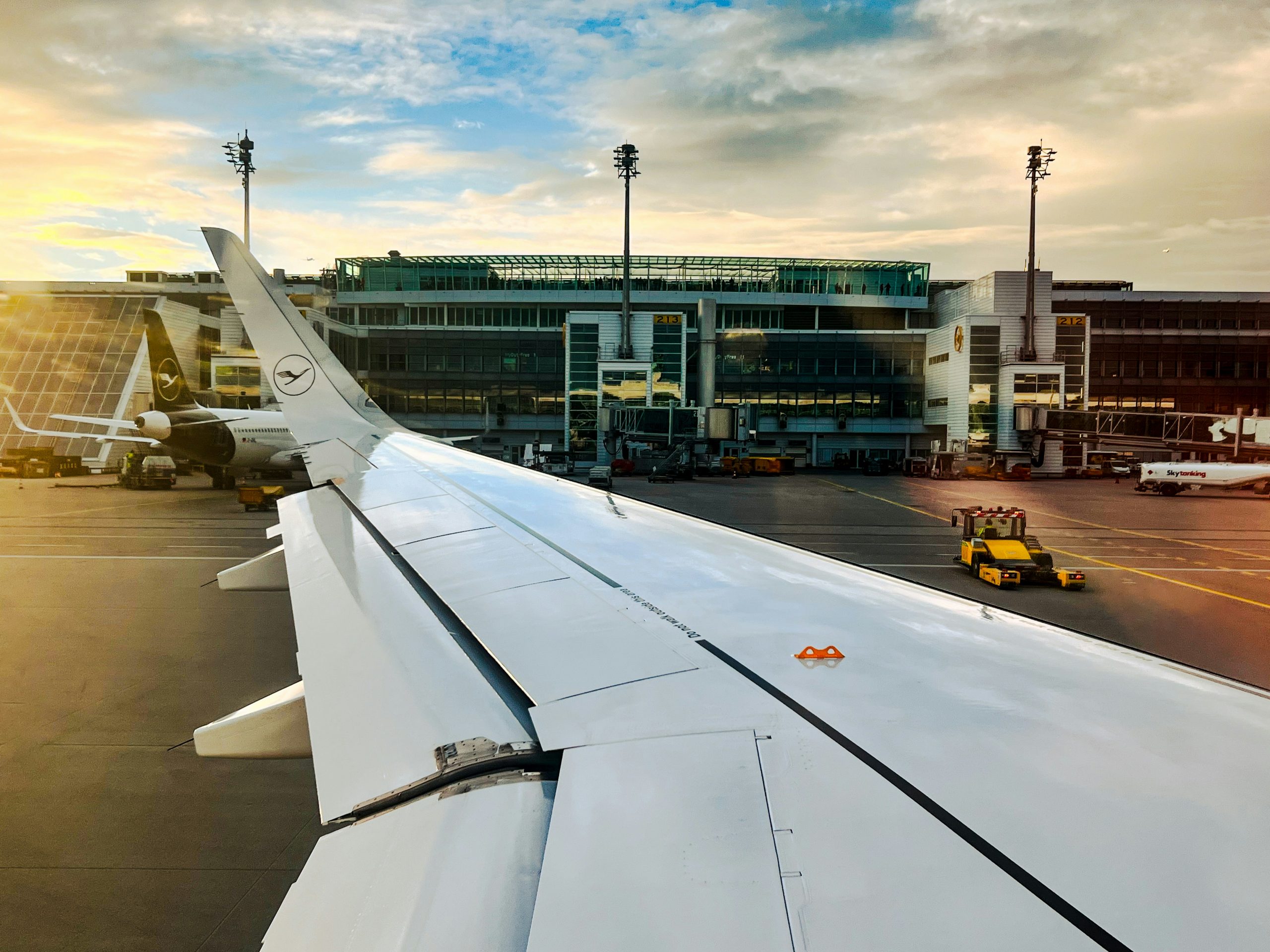 Aircraft wing at a major European airport apron
